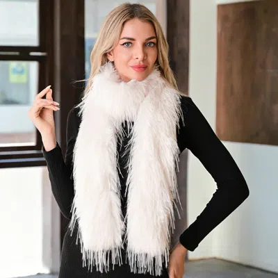 Truedames Fluffy Faux Long Fur Long Wrap Scarf In White