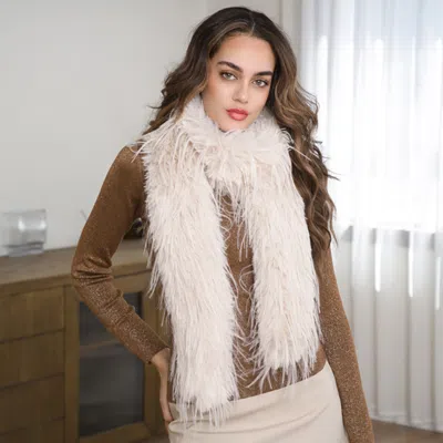 Truedames Fluffy Faux Long Fur Long Wrap Scarf In White