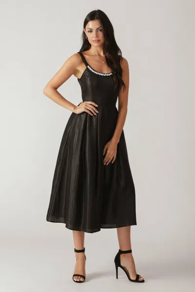 Truedames Fluttering Fields Woven Midi Dress In Black