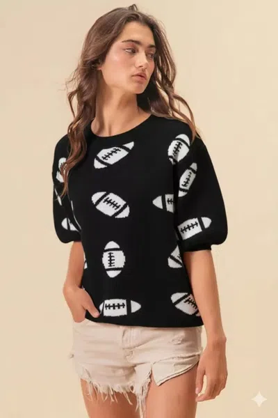 Truedames Football Pattern Short Sleeve Sweater In Black