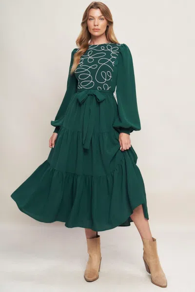 Truedames Forest Allure Woven Midi Dress In Green