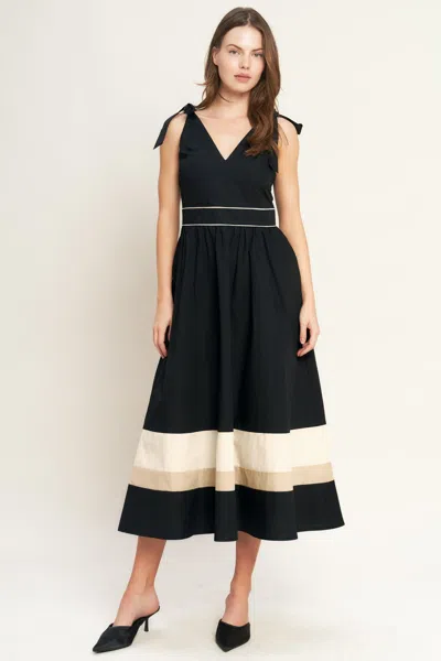 Truedames Forest Charm Black Cream Woven Midi Dress