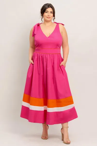 Truedames Forest Charm Fuchsia Orange Woven Midi Dress In Multi