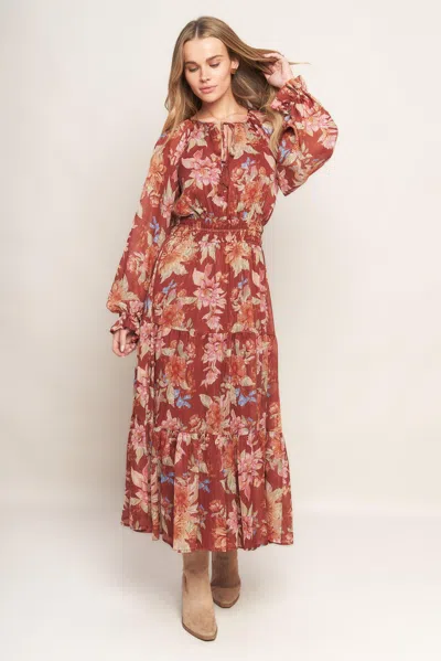 Truedames Forest Park Woven Midi Dress In Brown