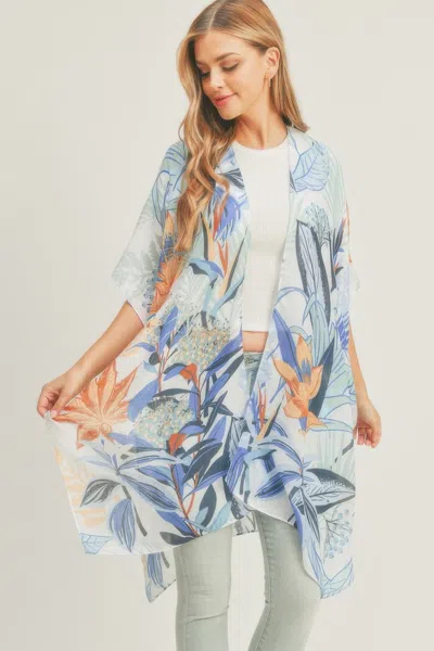 Truedames Forest Print Kimono In Blue