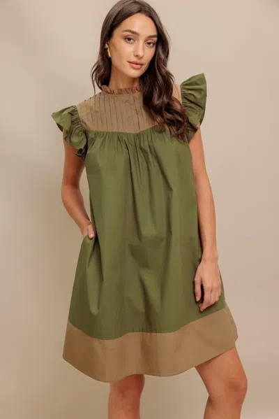 Truedames Forest Whisper Woven Mini Dress In Green
