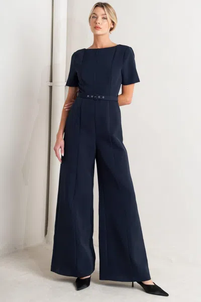 Truedames Forever Flattering Navy Woven Jumpsuit In Blue