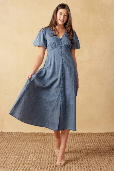 Truedames Forever Mine Light Weight Denim Midi Dress In Blue