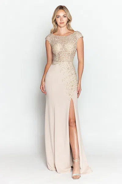 Truedames Formal Dress Boat Neck Cap Sleeve Sheath Gown In Multi