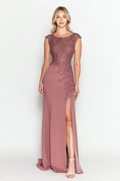 Truedames Formal Dress Boat Neck Cap Sleeve Sheath Gown In Pink