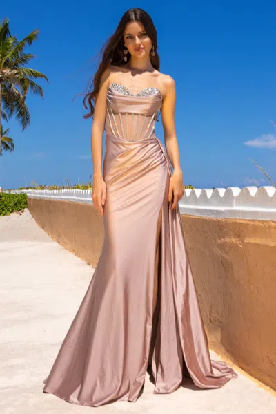 Truedames Formal Dress Sweetheart Beaded Mermaid Prom Gown In Brown