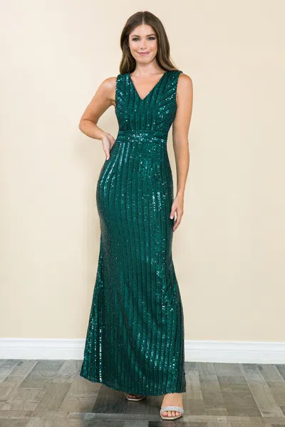 Truedames Formal Dress V-neck Sleeveless Sheath Prom Gown In Green