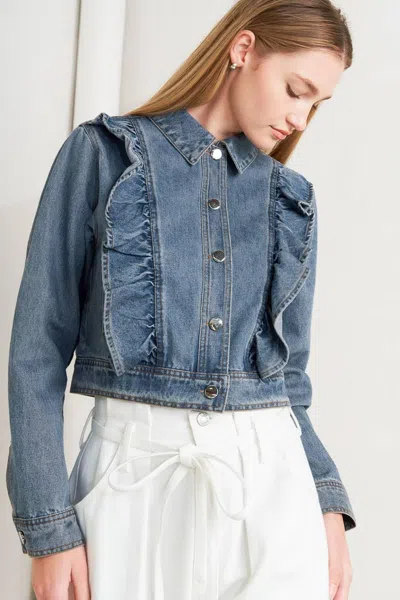 Truedames French Femme Denim Crop Jacket In Blue