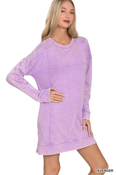 Truedames French Terry Acid Washed Dress With Pockets In Purple