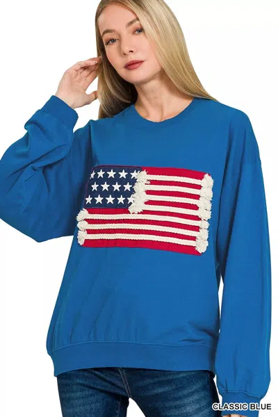 Truedames French Terry American Flag Pullover In Blue