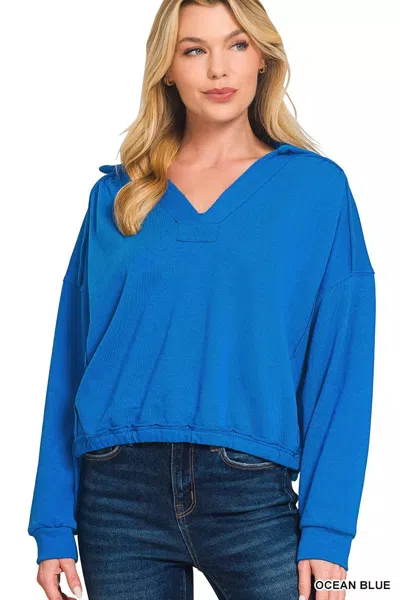 Truedames French Terry Collared Exposed Seam Sweatshirt In Blue