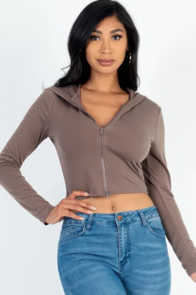 Truedames French Terry Crop Zip Up Hoodie In Gray