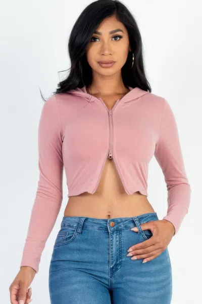 Truedames French Terry Crop Zip Up Hoodie In Pink