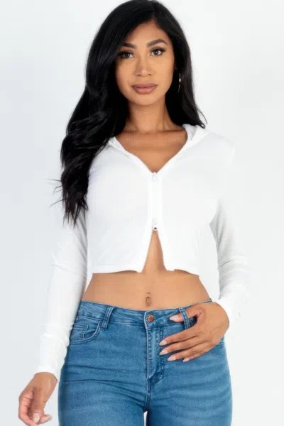 Truedames French Terry Crop Zip Up Hoodie In White