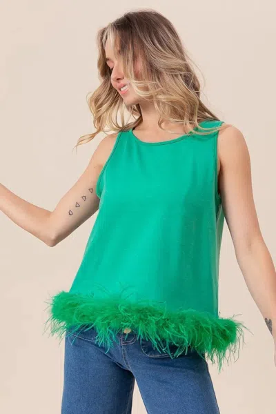Truedames French Terry Faux Feather Bottom Back Tied Top In Blue