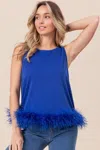 Truedames French Terry Faux Feather Bottom Back Tied Top In Blue