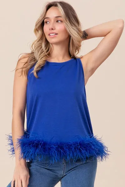 Truedames French Terry Faux Feather Bottom Back Tied Top In Blue