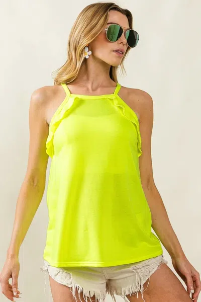 Truedames French Terry Knit Ruffled Detail Sleeveless Top In Yellow