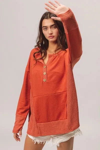 Truedames French Terry Knit Side Block Buttoned Henley Top In Multi