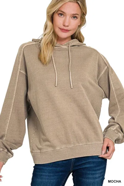 Truedames French Terry Pigment Dye & Enzyme Washing Hoodie In Brown