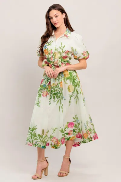 Truedames Fresh Blossom Ivory Woven Midi Dress In Multi