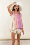 Truedames Frill Shoulder Strap Color Block Bodice Top In Pink