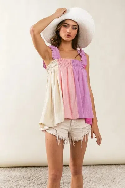 Truedames Frill Shoulder Strap Color Block Bodice Top In Pink