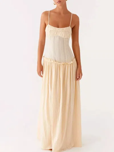 Truedames Frill Spaghetti Strap Maxi Dress In Neutral