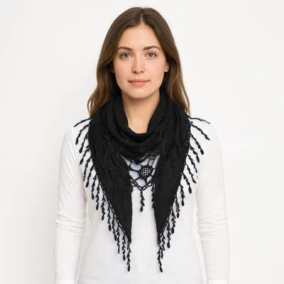 Truedames Fringe Detail Triangle Lace Scarf In Blue