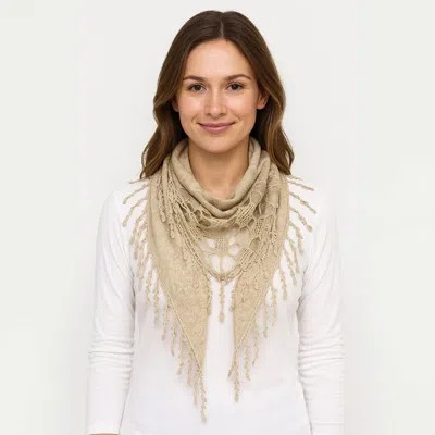 Truedames Fringe Detail Triangle Lace Scarf In Brown