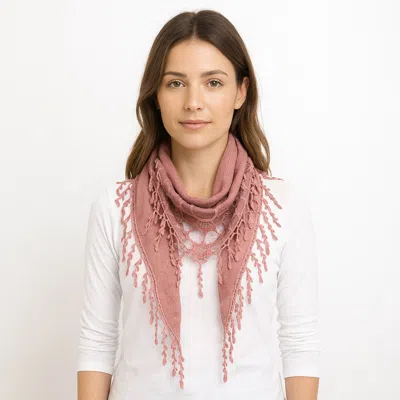 Truedames Fringe Detail Triangle Lace Scarf In Pink