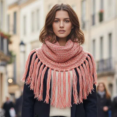Truedames Fringe Drop Two Tone Knit Snood Scarf In Pink