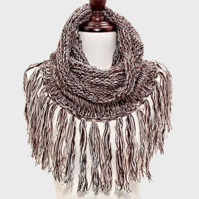 Truedames Fringe Drop Two Tone Knit Snood Scarf In Neutral