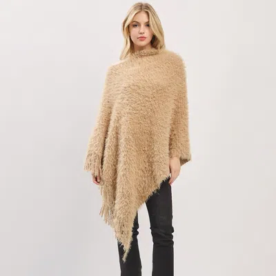 Truedames Fringe Hem Fuzzy Knit Poncho In Neutral