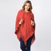 Truedames Fringe Hem Lace Up Hooded Knit Poncho In Orange