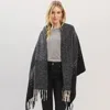 Truedames Fringe Hem Woven Poncho Wrap In Black