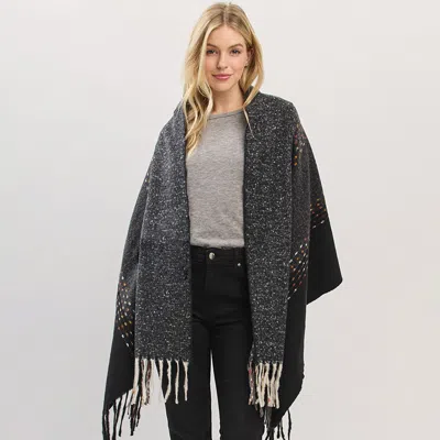 Truedames Fringe Hem Woven Poncho Wrap In Black