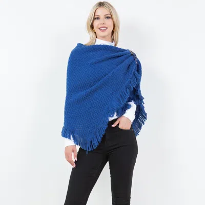 Truedames Fringe Knit Open Front Shawl Wrap Poncho In Blue