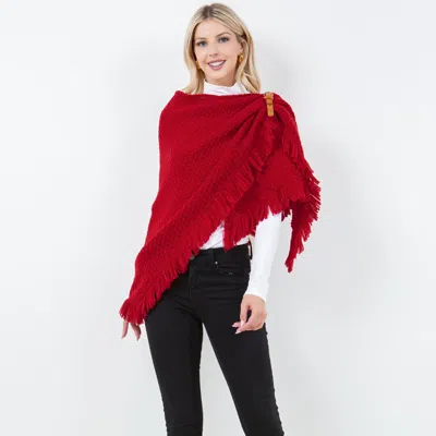 Truedames Fringe Knit Open Front Shawl Wrap Poncho In Red