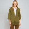 Truedames Fringe Trim Crochet Draped Shawl Wrap Cardigan In Green