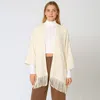 Truedames Fringe Trim Crochet Draped Shawl Wrap Cardigan In Neutral