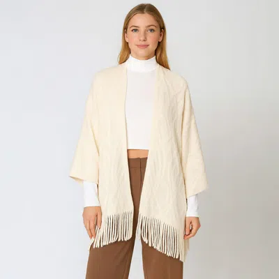 Truedames Fringe Trim Crochet Draped Shawl Wrap Cardigan In Neutral