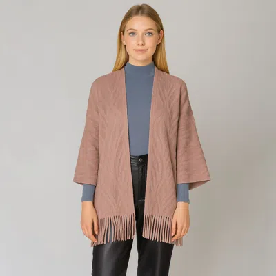 Truedames Fringe Trim Crochet Draped Shawl Wrap Cardigan In Pink