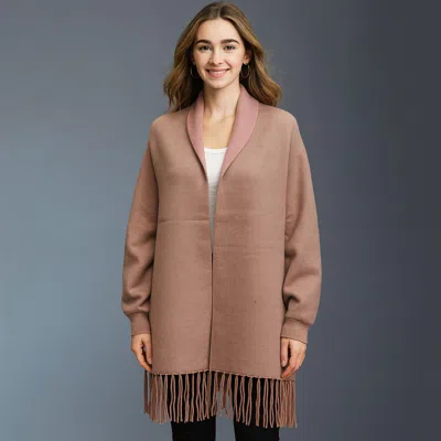 Truedames Fringe Trim Shawl Poncho In Gray