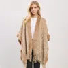 Truedames Fringe Trim Textured Poncho Wrap In Brown